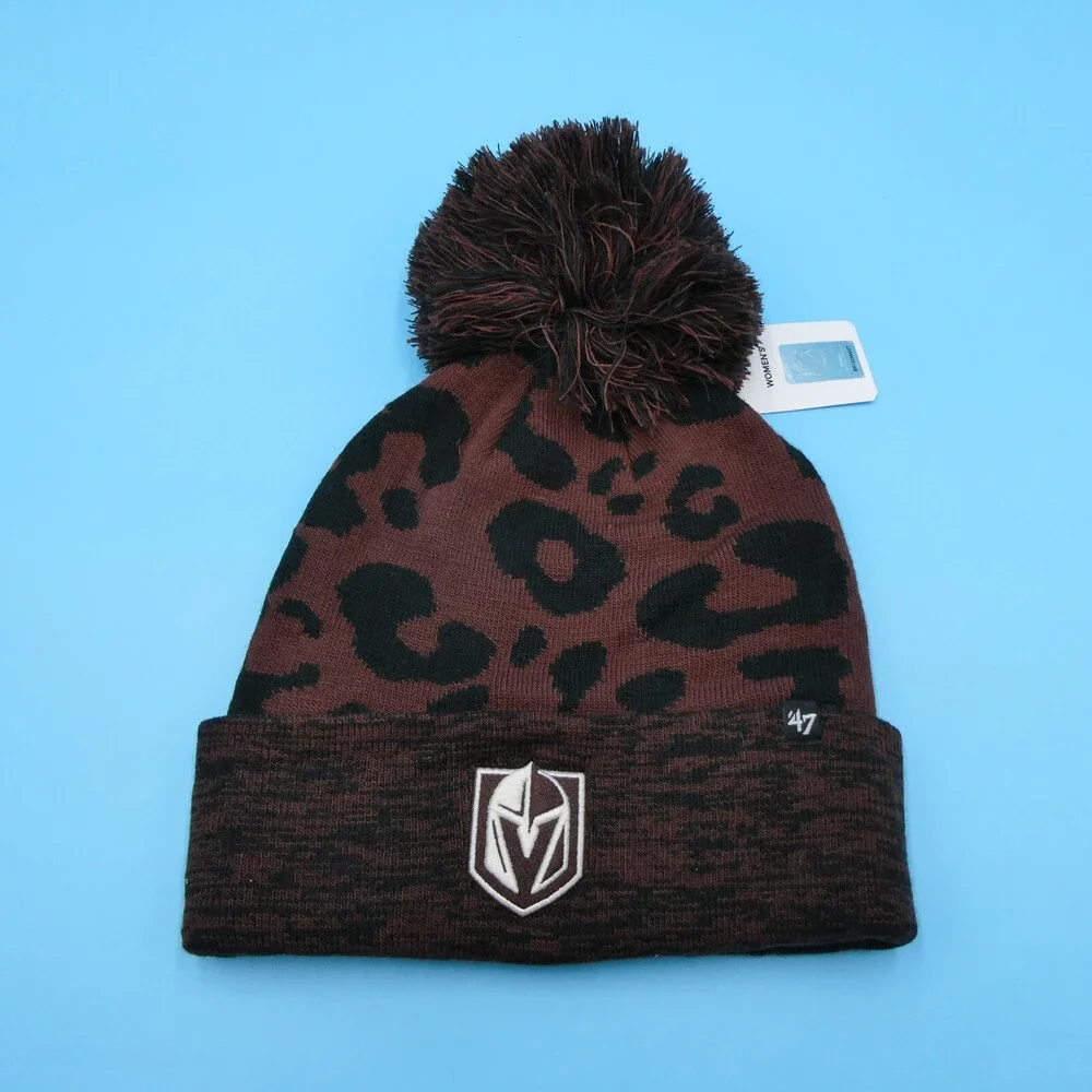 '47 Brand Vegas Golden Knights Winter Hat Womens Brown NHL Hockey Beanie Pom New